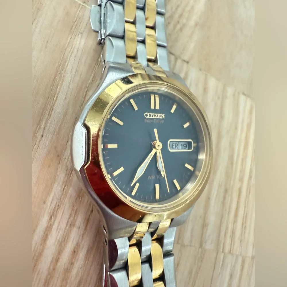 Citizen eco-drive ladies blue dial two toned solar power dress watch